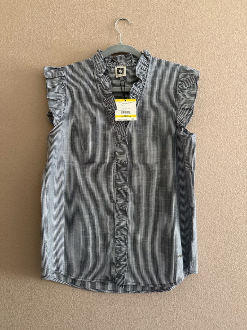 Anne Klein Women’s Striped Blouse NWT Ruffle Sleeveless Button Down Shirt